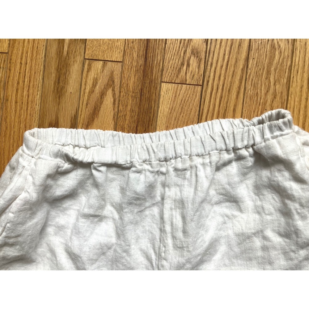 Home Frocks White 100% Linen Wide Leg Crop Pants L Floral Patchwork Trim - Picture 11 of 11